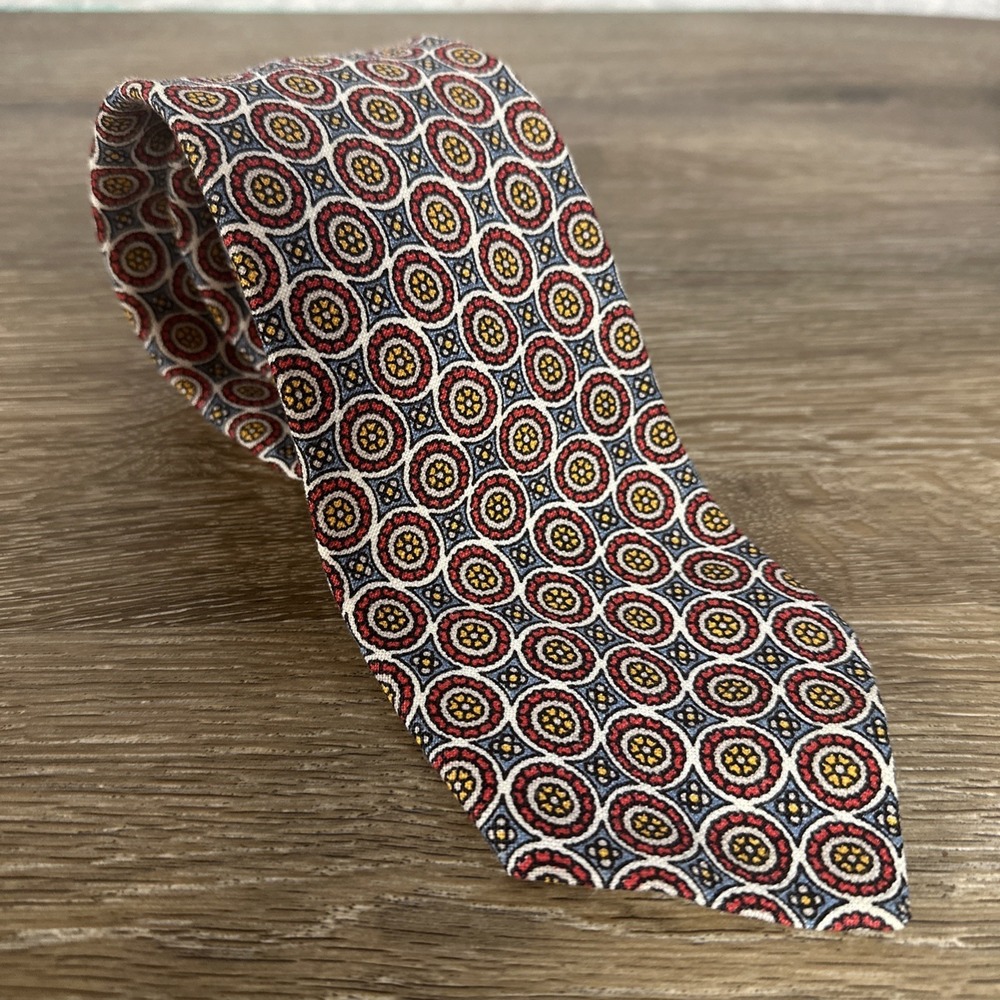 Vintage Famous Barr Silk Medallion Tie Geometric Necktie Classic Menswear